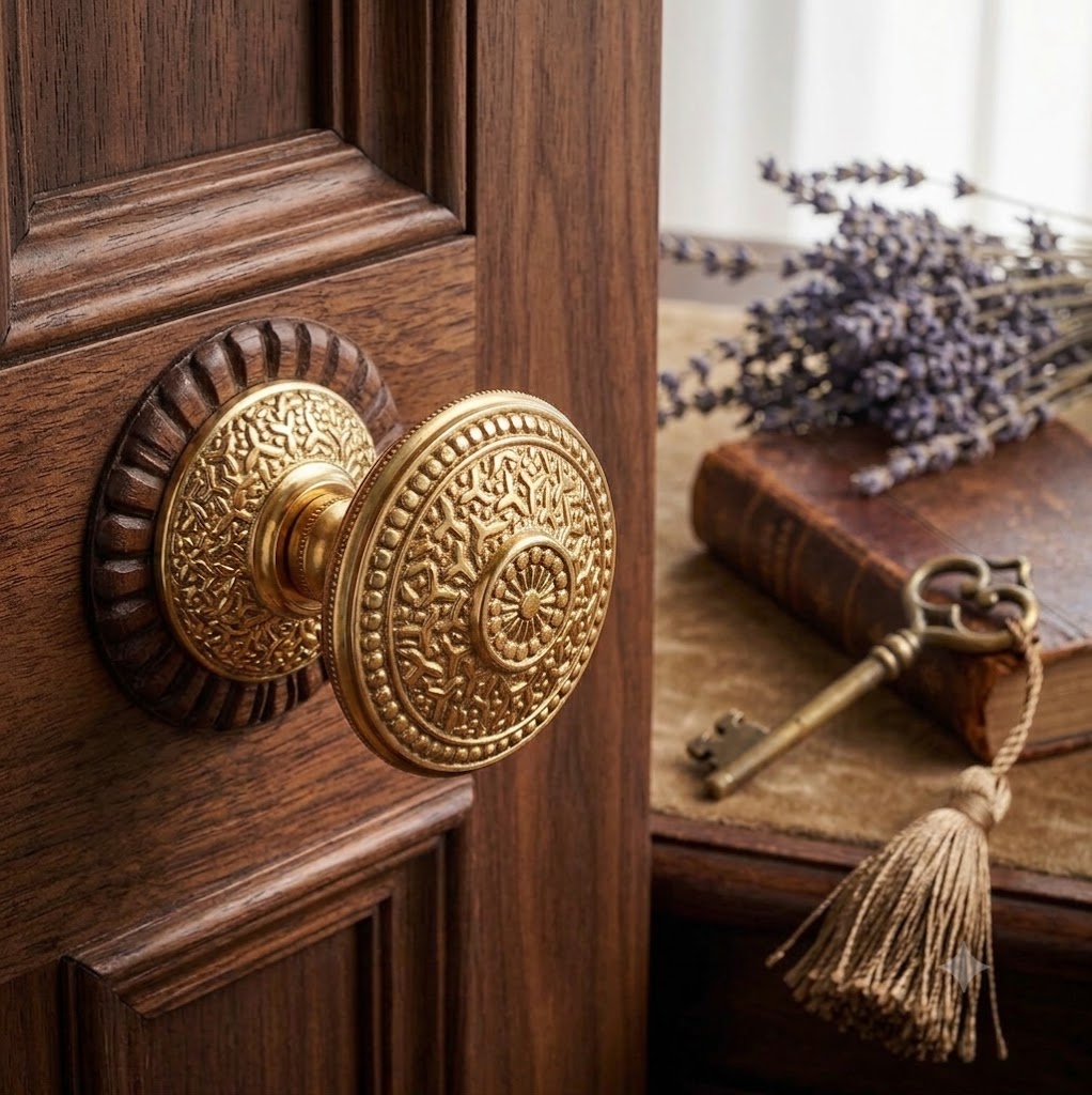 Brass Rice Door Knob Pair